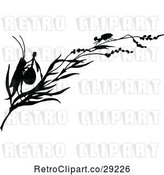 Vector Clip Art of Retro Silhouetted Ant and Cricket with a Banjo on a Branch by Prawny Vintage