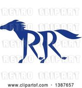 Vector Clip Art of Retro Silhouetted Blue Running Horse with Double RR Legs by Patrimonio