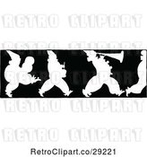 Vector Clip Art of Retro Silhouetted Border of Marching Clowns by Prawny Vintage