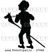 Vector Clip Art of Retro Silhouetted Boy with a Stick Pony by Prawny Vintage