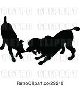 Vector Clip Art of Retro Silhouetted Dogs Playing by Prawny Vintage