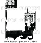 Vector Clip Art of Retro Silhouetted Father and Son Page Border by Prawny Vintage