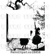 Vector Clip Art of Retro Silhouetted Girl and Tree Page Border by Prawny Vintage