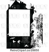 Vector Clip Art of Retro Silhouetted Girl on a Balcony Page Border by Prawny Vintage