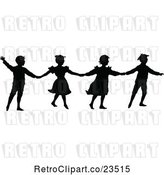 Vector Clip Art of Retro Silhouetted KChildren Holding Hands by Prawny Vintage