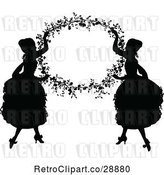 Vector Clip Art of Retro Silhouetted Ladies Holding up a Floral Frame by Prawny Vintage
