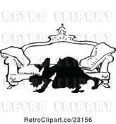 Vector Clip Art of Retro Silhouetted Lady Looking Under a Sofa by Prawny Vintage