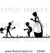 Vector Clip Art of Retro Silhouetted Mother and Boys by Prawny Vintage