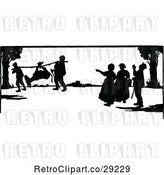 Vector Clip Art of Retro Silhouetted People and a Dead Donkey by Prawny Vintage