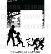 Vector Clip Art of Retro Silhouetted Running KChildren Page Border by Prawny Vintage