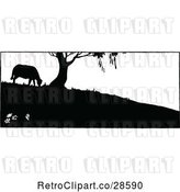 Vector Clip Art of Retro Silhouetted Sheep Grazing by a Tree by Prawny Vintage