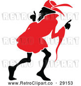 Vector Clip Art of Retro Silhouetted Sneaky Man in a Red Cloak by Prawny Vintage