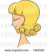 Vector Clip Art of Retro Sketched Blond White Lady in Profile, with Her Hair in a Short Curly 50s Style by BNP Design Studio