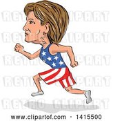 Vector Clip Art of Retro Sketched Caricature of Hillary Clinton Running for the Presidency by Patrimonio