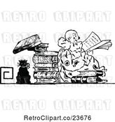 Vector Clip Art of Retro Sketched Clown Reading by Prawny Vintage
