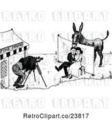 Vector Clip Art of Retro Sketched Couple Posing Under a Donkey by Prawny Vintage