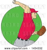 Vector Clip Art of Retro Sketched Drawing Male Baseball Player Pitching in a Green Circle by Patrimonio