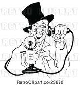 Vector Clip Art of Retro Sketched Guy Using a Candlestick Phone by Prawny Vintage