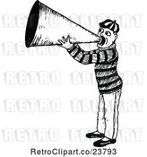 Vector Clip Art of Retro Sketched Guy Using a Megaphone by Prawny Vintage