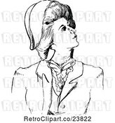 Vector Clip Art of Retro Sketched Lady Looking up to the Side by Prawny Vintage