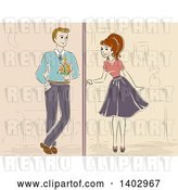Vector Clip Art of Retro Sketched Lady Meeting for a Date by BNP Design Studio