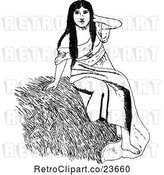 Vector Clip Art of Retro Sketched Lady on Straw by Prawny Vintage
