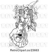 Vector Clip Art of Retro Sketched Lady Sitting by Prawny Vintage
