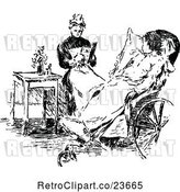 Vector Clip Art of Retro Sketched Lady Tending to a Sick Child by Prawny Vintage