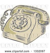 Vector Clip Art of Retro Sketched or Engraved Table Top Rotary Telephone by Patrimonio