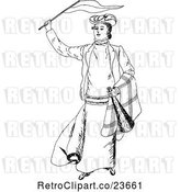 Vector Clip Art of Retro Sketched Person Waving a Flag by Prawny Vintage