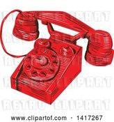 Vector Clip Art of Retro Sketched Red Telephone by Patrimonio