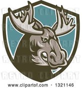 Vector Clip Art of Retro Snarling Tough Moose in a Green White and Turquoise Shield by Patrimonio
