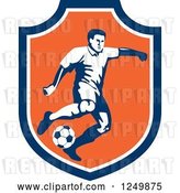 Vector Clip Art of Retro Soccer Player in a Blue and Orange Shield by Patrimonio
