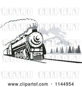 Vector Clip Art of Retro Steam Engine Train near Mountains by Patrimonio