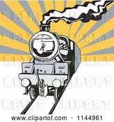Vector Clip Art of Retro Steam Engine Train over Rays by Patrimonio