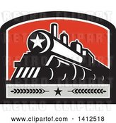 Vector Clip Art of Retro Steam Engine Train with a Star on the Front, Inside a Black White Gray and Red Crest by Patrimonio