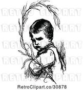 Vector Clip Art of Retro Sulking Boy and Branch by Prawny Vintage
