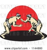 Vector Clip Art of Retro Sumo Wrestling Match over Red by Patrimonio