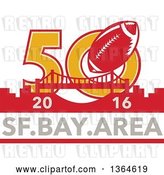 Vector Clip Art of Retro Super Bowl 50 Sports Design with a Football over the Golden Gate Bridge and 2016, Sf Bay Area Text by Patrimonio