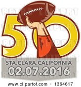 Vector Clip Art of Retro Super Bowl 50 Sports Design with a Woodcut Hand Holding up a Football over Text by Patrimonio