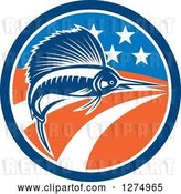 Vector Clip Art of Retro Swimming Marlin Fish in an American Flag Circle by Patrimonio