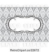 Vector Clip Art of Retro Swirl Invite Frame over a Grayscale Floral Pattern by BestVector