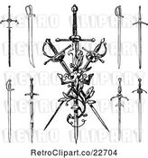 Vector Clip Art of Retro Swords and a Crown by BestVector