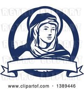 Vector Clip Art of Retro the Blessed Virgin Mary in a Blue and White Circle, with a Ribbon Banner by Patrimonio