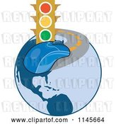 Vector Clip Art of Retro Traffic Light and Computer Mouse on a Globe Road by Patrimonio