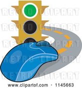 Vector Clip Art of Retro Traffic Light and Computer Mouse on a Road by Patrimonio