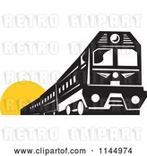 Vector Clip Art of Retro Train over a Yellow Circle by Patrimonio