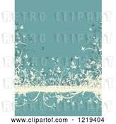 Vector Clip Art of Retro Turquoise and Tan Floral Grunge Background with Butterflies Foliage by KJ Pargeter
