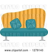 Vector Clip Art of Retro Turquoise and Yellow Striped Couch by BNP Design Studio