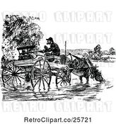 Vector Clip Art of Retro Two Men Talking at a Horse Cart in the Water by Prawny Vintage